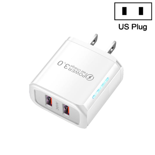 36W Dual Port QC3.0 USB Mobile Phone Charger Dual 18W Output, US Plug(White) - USB Charger by buy2fix | Online Shopping UK | buy2fix