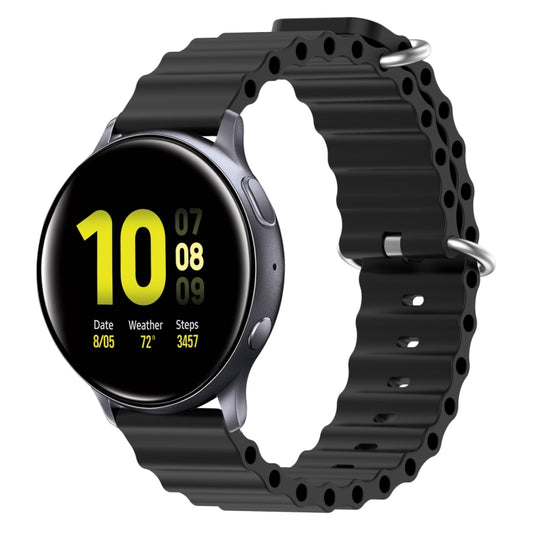 For Samsung Galaxy Watch Active 2 40mm 20mm Ocean Style Silicone Solid Color Watch Band(Black) - Watch Bands by buy2fix | Online Shopping UK | buy2fix