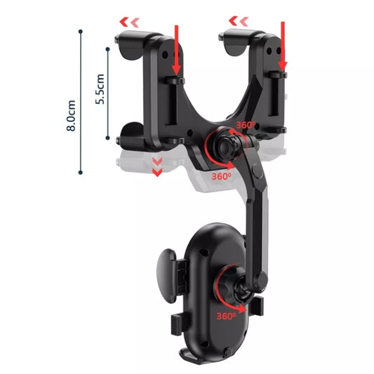 R004 Rearview Mirror 360 Rotatable Retractable Car Phone Holder - Universal Car Holders by buy2fix | Online Shopping UK | buy2fix