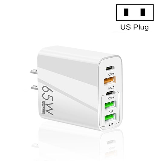 65W Dual PD Type-C + 3 x USB Multi Port Charger for Phone and Tablet PC, US Plug(White) - USB Charger by buy2fix | Online Shopping UK | buy2fix