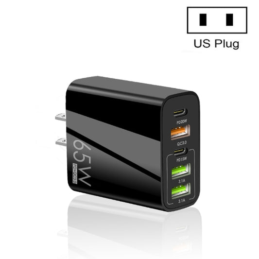 65W Dual PD Type-C + 3 x USB Multi Port Charger for Phone and Tablet PC, US Plug(Black) - USB Charger by buy2fix | Online Shopping UK | buy2fix