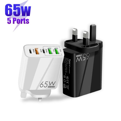 65W Dual PD Type-C + 3 x USB Multi Port Charger with 3A USB to Micro USB Data Cable, UK Plug(Black) - USB Charger by buy2fix | Online Shopping UK | buy2fix