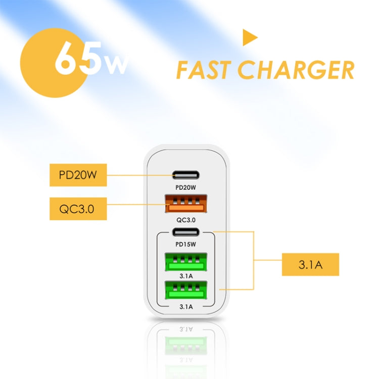 65W Dual PD Type-C + 3 x USB Multi Port Charger with 3A USB to Micro USB Data Cable, UK Plug(Black) - USB Charger by buy2fix | Online Shopping UK | buy2fix