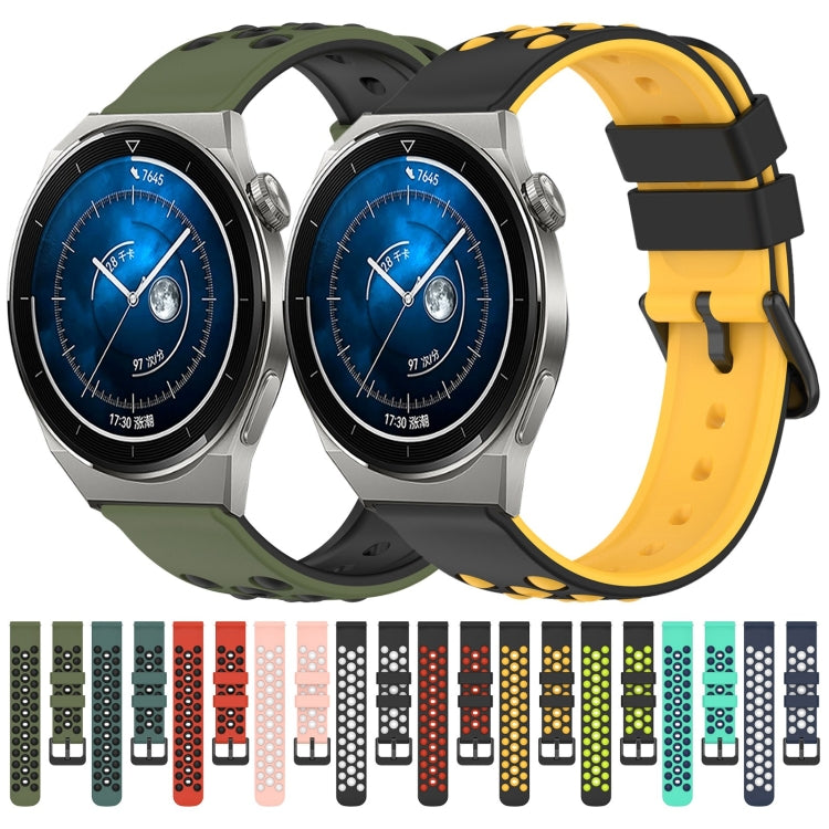For Huawei Watch GT3 Pro 43mm 20mm Two-Color Porous Silicone Watch Band(Army Green + Black) by buy2fix