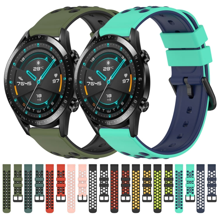 For Huawei GT2 46mm 22mm Two-Color Porous Silicone Watch Band(Black+Lime Green) by buy2fix