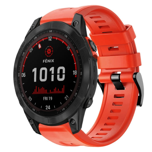 For Garmin Fenix 7 Solar Metal Buckle Solid Color Silicone Watch Band(Red) - Watch Bands by buy2fix | Online Shopping UK | buy2fix