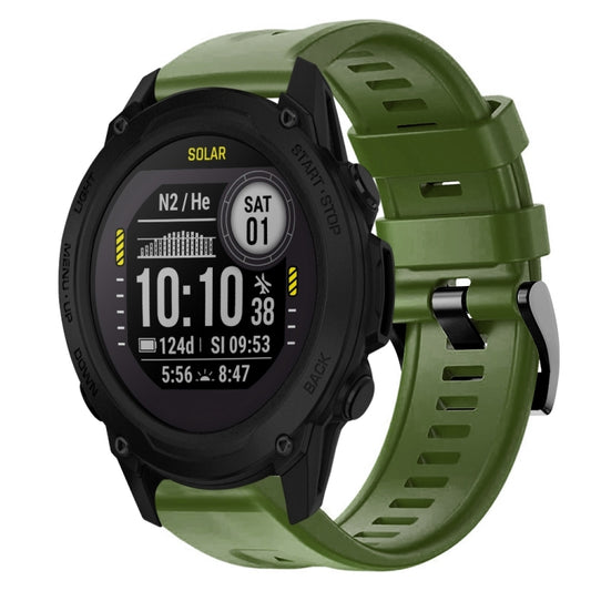 For Garmin Descent G1 Metal Buckle Solid Color Silicone Watch Band(Army Green) - Watch Bands by buy2fix | Online Shopping UK | buy2fix