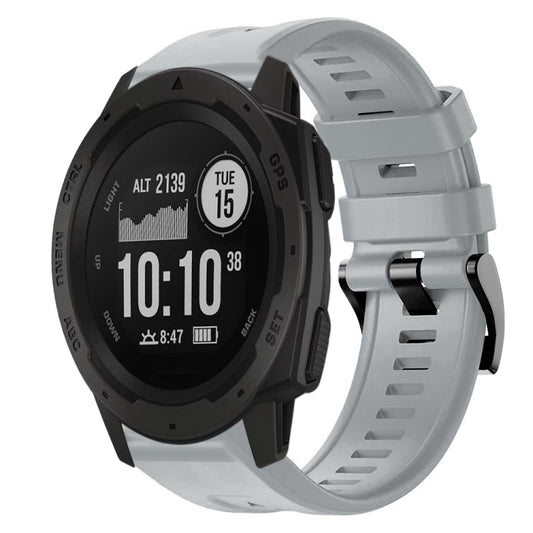 For  Garmin Instinct Metal Buckle Solid Color Silicone Watch Band(Grey) - Watch Bands by buy2fix | Online Shopping UK | buy2fix