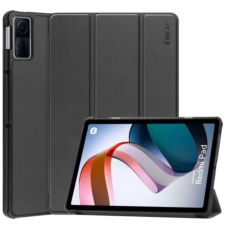 For Xiaomi Redmi Pad 10.61 inch ENKAY Tri-fold Custer Texture Leather Stand Smart Case(Black) - More Tablet Cases by ENKAY | Online Shopping UK | buy2fix