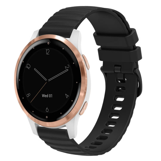 For Garmin Vivoactive 4S 18mm Wavy Dotted Solid-Color Silicone Watch Band(Black)