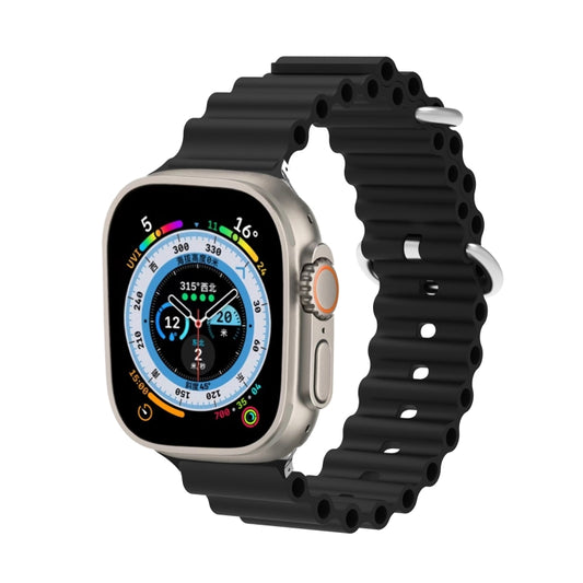 Ocean Silicone Metal Head Watch Band For Apple Watch Ultra 49mm&Watch Ultra 2 49mm / Series 9&8&7 45mm / SE 3&SE 2&6&SE&5&4 44mm / 3&2&1 42mm(Black) - Watch Bands by buy2fix | Online Shopping UK | buy2fix