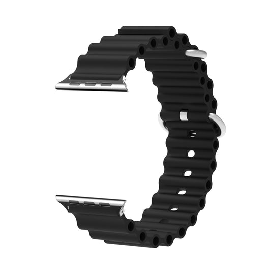 Ocean Silicone Metal Head Watch Band For Apple Watch Ultra 49mm&Watch Ultra 2 49mm / Series 9&8&7 45mm / SE 3&SE 2&6&SE&5&4 44mm / 3&2&1 42mm(Black) - Watch Bands by buy2fix | Online Shopping UK | buy2fix