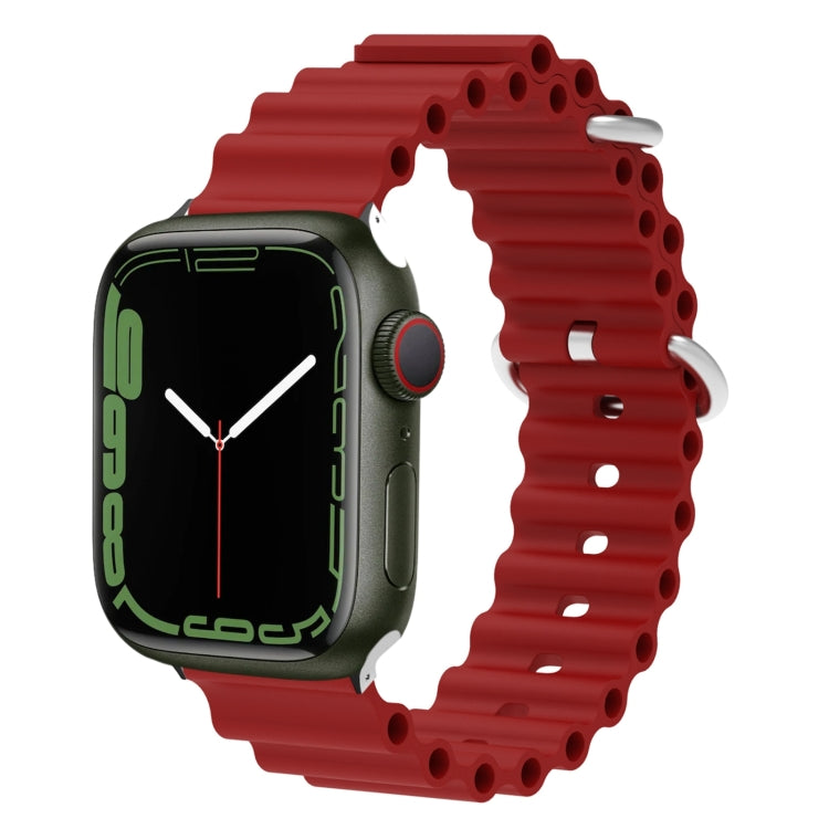 Ocean Silicone Metal Head Watch Band For Apple Watch Series 9&8&7 41mm / SE 3&SE 2&6&SE&5&4 40mm / 3&2&1 38mm(Wine Red) by buy2fix
