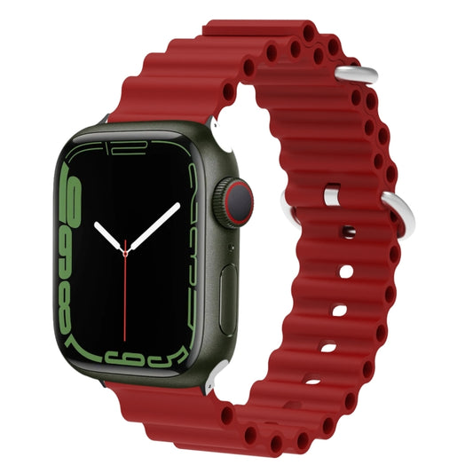 Ocean Silicone Metal Head Watch Band For Apple Watch Series 9&8&7 41mm / SE 3&SE 2&6&SE&5&4 40mm / 3&2&1 38mm(Wine Red) by buy2fix
