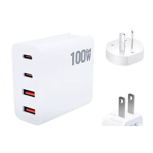 GaN 100W Dual USB-C/Type-C + Dual USB Multi Port Charger with  1.8m Type-C to MagSafe 2 / T Header Data Cable, Plug Size:US / AU Plug - Cable & Adapter by buy2fix | Online Shopping UK | buy2fix