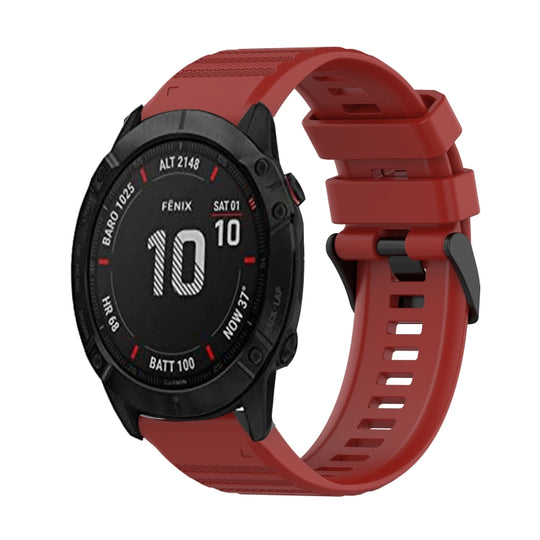 For Garmin Fenix 6X Pro 26mm Horizontal Texture Silicone Watch Band with Removal Tool(Red)