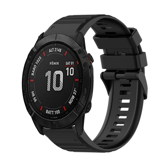 For Garmin Fenix 6X Sapphire 26mm Horizontal Texture Silicone Watch Band with Removal Tool(Black) - Watch Bands by buy2fix | Online Shopping UK | buy2fix