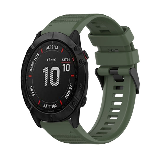 For Garmin Fenix 6X Sapphire 26mm Horizontal Texture Silicone Watch Band with Removal Tool(Army Green) - Watch Bands by buy2fix | Online Shopping UK | buy2fix