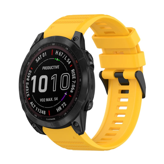 For Garmin Fenix 7 Solar 22mm Horizontal Texture Silicone Watch Band with Removal Tool(Yellow) - Watch Bands by buy2fix | Online Shopping UK | buy2fix