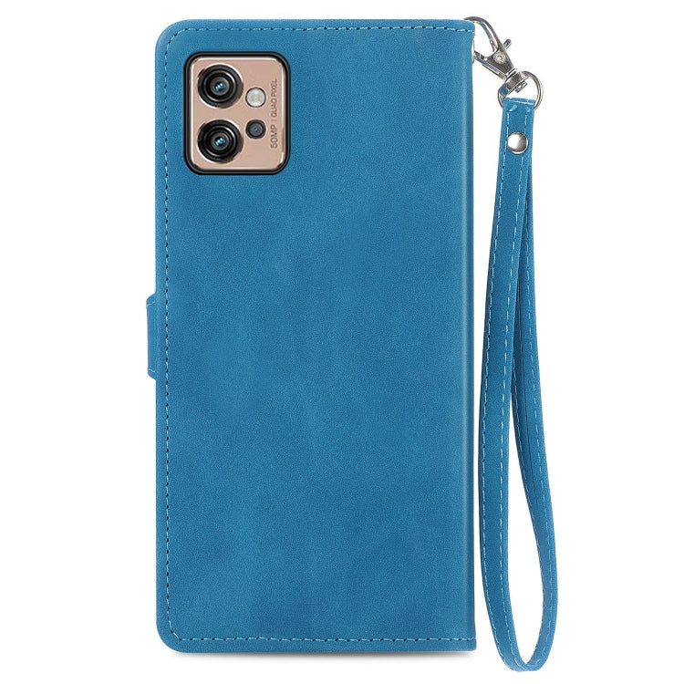 For Motorola Moto G32 Embossed Flower Zipper Leather Phone Case(blue) by buy2fix