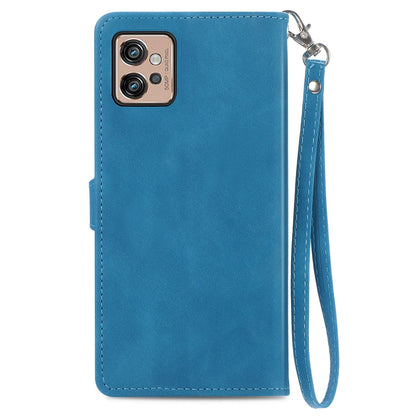 For Motorola Moto G32 Embossed Flower Zipper Leather Phone Case(blue) by buy2fix