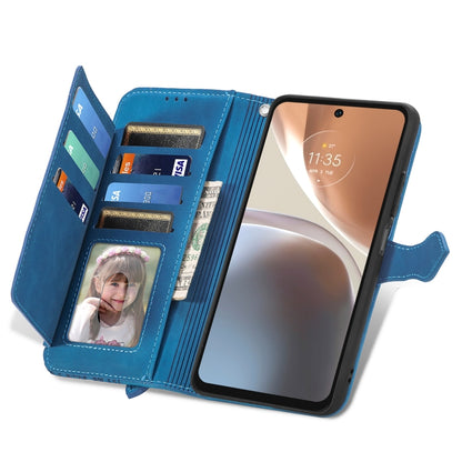 For Motorola Moto G32 Embossed Flower Zipper Leather Phone Case(blue) by buy2fix