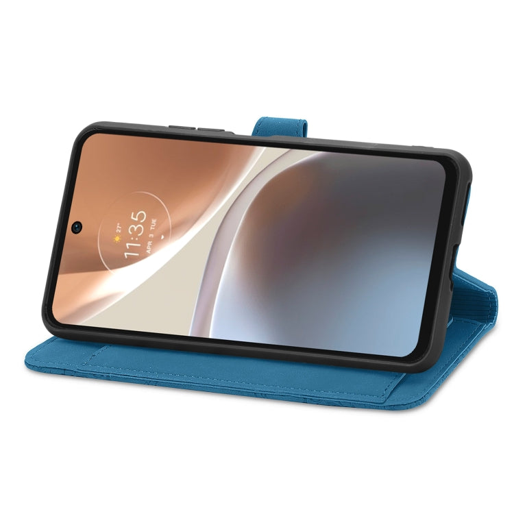 For Motorola Moto G32 Embossed Flower Zipper Leather Phone Case(blue) by buy2fix