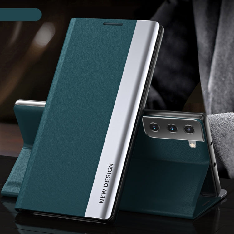 For Samsung Galaxy S23 5G Side Electroplated Adsorption Leather Phone Case(Green) - Galaxy S23 5G Cases by buy2fix | Online Shopping UK | buy2fix