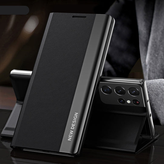 Pour Samsung Galaxy S23 Ultra 5G Étui de téléphone en cuir à adsorption électrolytique latérale (noir)