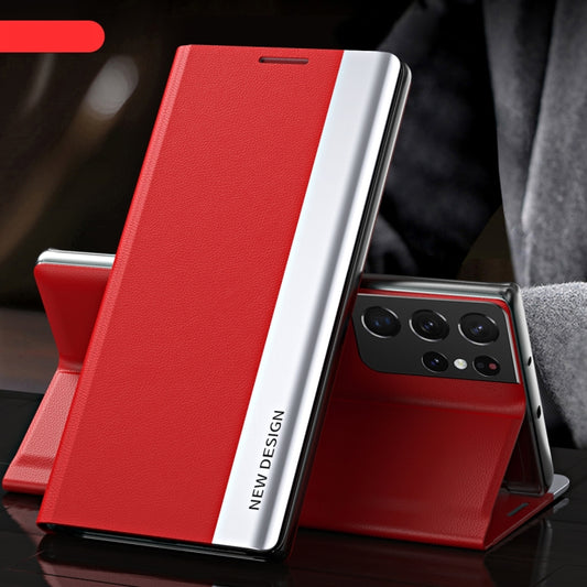 For Samsung Galaxy S23 Ultra 5G Side Electroplated Adsorption Leather Phone Case(Red) - Galaxy S23 Ultra 5G Cases by buy2fix | Online Shopping UK | buy2fix