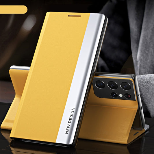 For Samsung Galaxy S23 Ultra 5G Side Electroplated Adsorption Leather Phone Case(Yellow) - Galaxy S23 Ultra 5G Cases by buy2fix | Online Shopping UK | buy2fix