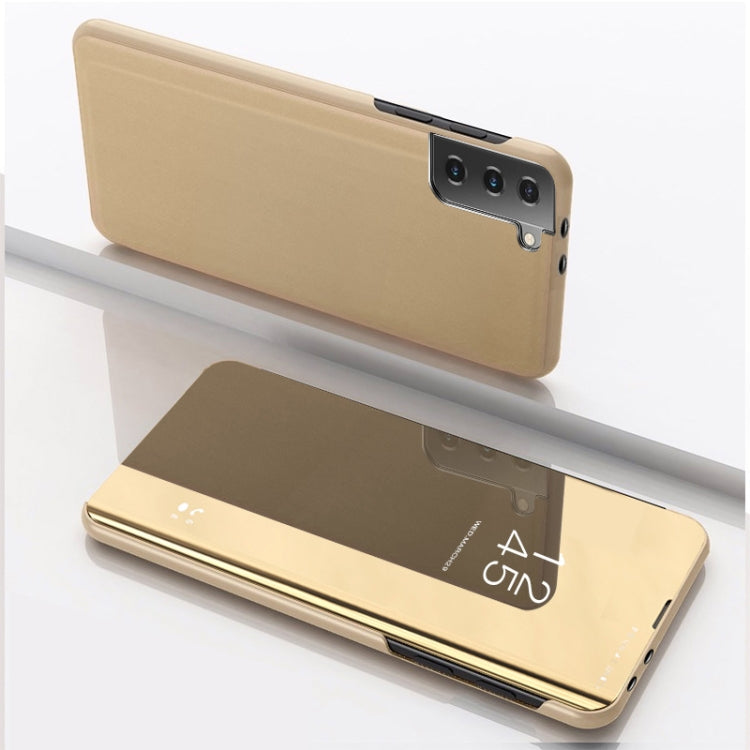 For Samsung Galaxy S23+ 5G Plated Mirror Leather Phone Case with Holder(Gold) - Galaxy S23+ 5G Cases by buy2fix | Online Shopping UK | buy2fix