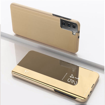 For Samsung Galaxy S23+ 5G Plated Mirror Leather Phone Case with Holder(Gold) - Galaxy S23+ 5G Cases by buy2fix | Online Shopping UK | buy2fix