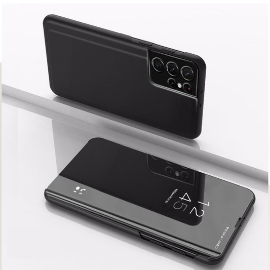 For Samsung Galaxy S23 Ultra 5G Plated Mirror Leather Phone Case with Holder(Black) - Galaxy S23 5G Cases by buy2fix | Online Shopping UK | buy2fix