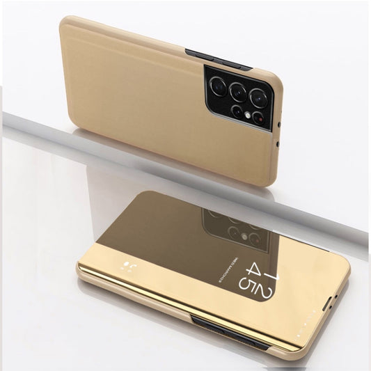 For Samsung Galaxy S23 Ultra 5G Plated Mirror Leather Phone Case with Holder(Gold) - Galaxy S23 5G Cases by buy2fix | Online Shopping UK | buy2fix