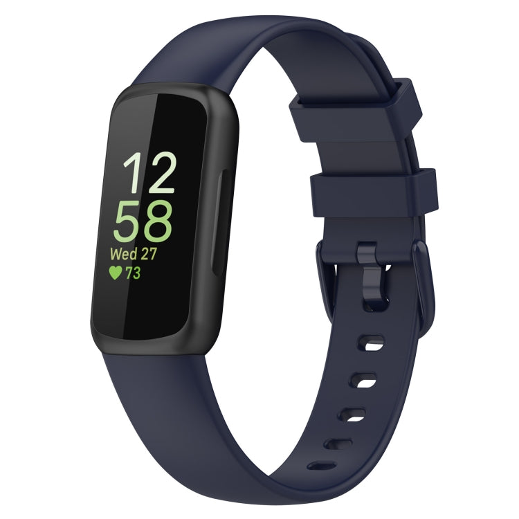 For Fitbit Inspire 3 Solid Color Silicone Watch Band, Size:L(Dark Blue) by buy2fix