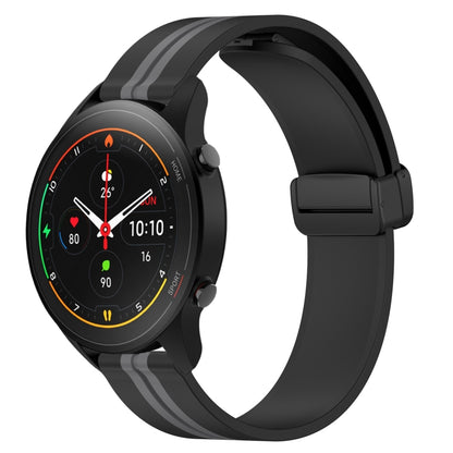 For Xiaomi MI Watch S1 Pro 22mm Folding Magnetic Clasp Silicone Watch Band(Black+Grey) - Watch Bands by buy2fix | Online Shopping UK | buy2fix