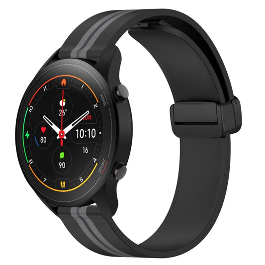 For Xiaomi MI Watch S1 Pro 22mm Folding Magnetic Clasp Silicone Watch Band(Black+Grey) - Watch Bands by buy2fix | Online Shopping UK | buy2fix