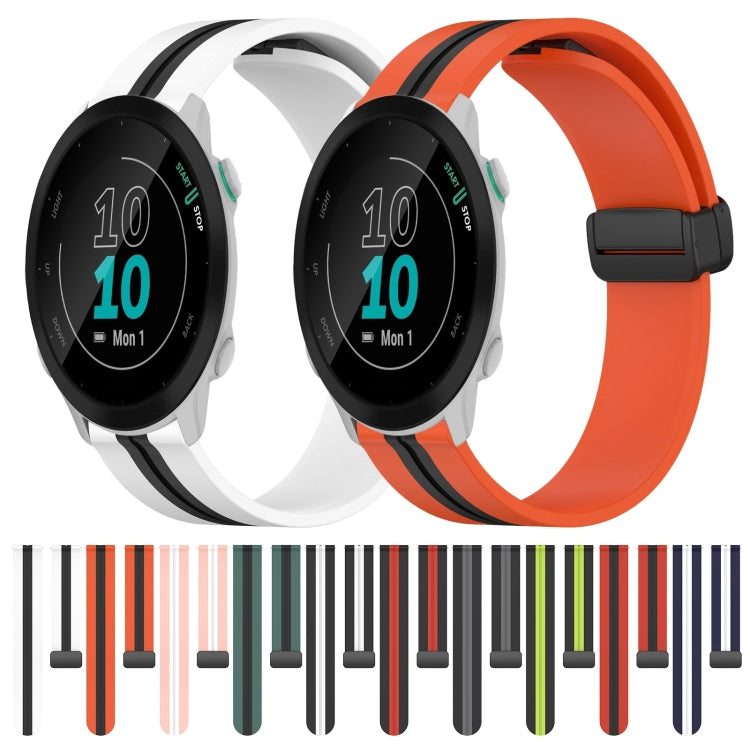 For Garmin Forerunner 55 20mm Folding Magnetic Clasp Silicone Watch Band(White+Black) - Watch Bands by buy2fix | Online Shopping UK | buy2fix