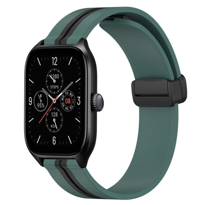 For Amazfit GTS 4 20mm Folding Magnetic Clasp Silicone Watch Band(Olive Green + Black) - Watch Bands by buy2fix | Online Shopping UK | buy2fix