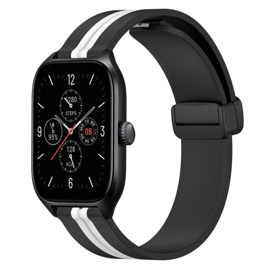 For Amazfit GTS 4 20mm Folding Magnetic Clasp Silicone Watch Band(Black+White) - Watch Bands by buy2fix | Online Shopping UK | buy2fix