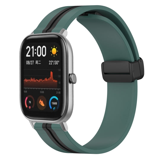 For Amazfit GTS 20mm Folding Magnetic Clasp Silicone Watch Band(Olive Green + Black) - Watch Bands by buy2fix | Online Shopping UK | buy2fix