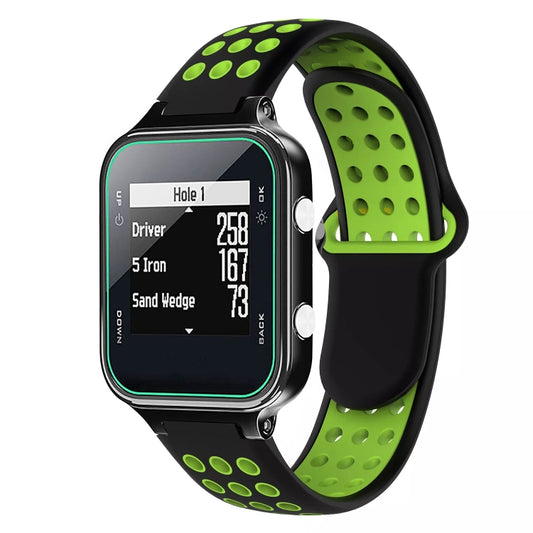 For Garmin Approach S20 Two-Color Punched Breathable Silicone Watch Band(Black+Green) - Watch Bands by buy2fix | Online Shopping UK | buy2fix