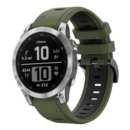 For Garmin Fenix 7 22mm Two-Color Sports Silicone Watch Band(Army Green + Black) - Watch Bands by buy2fix | Online Shopping UK | buy2fix