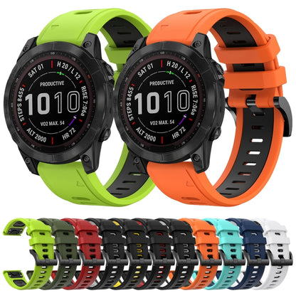 For Garmin Fenix 7 Sapphire Solar 22mm Two-Color Sports Silicone Watch Band(Orange+Black) - Watch Bands by buy2fix | Online Shopping UK | buy2fix