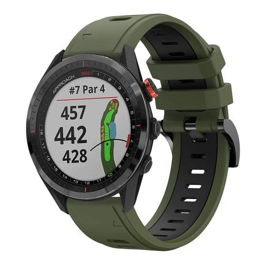 For Garmin Approach S62 22mm Two-Color Sports Silicone Watch Band(Army Green + Black)