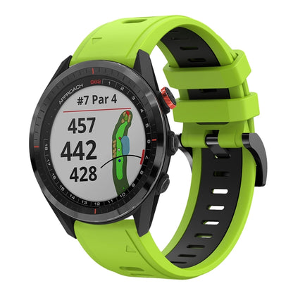 For Garmin Approach S62 22mm Two-Color Sports Silicone Watch Band(Lime Green + Black) by buy2fix