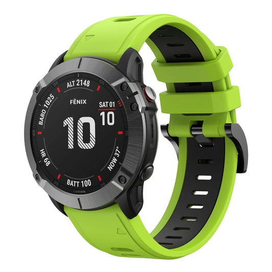 For Garmin Fenix 6 Pro GPS 22mm Two-Color Sports Silicone Watch Band(Lime Green + Black) - Watch Bands by buy2fix | Online Shopping UK | buy2fix