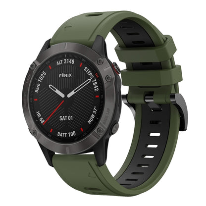 For Garmin Fenix 6 Sapphire GPS 22mm Two-Color Sports Silicone Watch Band(Army Green + Black) - Watch Bands by buy2fix | Online Shopping UK | buy2fix
