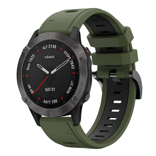 For Garmin Fenix 6 Sapphire GPS 22mm Two-Color Sports Silicone Watch Band(Army Green + Black) - Watch Bands by buy2fix | Online Shopping UK | buy2fix